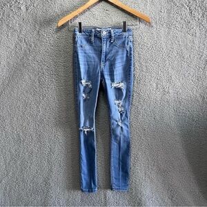Hollister Skinny Jeans Distressed Curvy High Rise Light Wash Women 00S